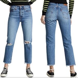 Levi’s Premium Big E Wedgie Straight Jeans High Rise Blue Ankle But Lift Size 29